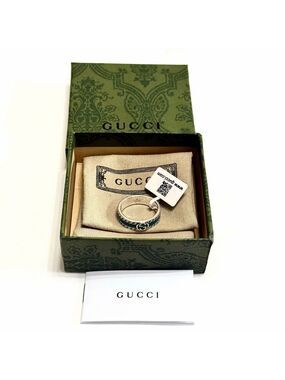 GUCCI Interlocking G Turquoise Enamel Ring - Gucci Silver Men's Band Size 11 NIB